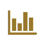 icon of a graph with 4 different height columns all in gold colour