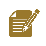 illustration of a pen on top of a document both in gold colour